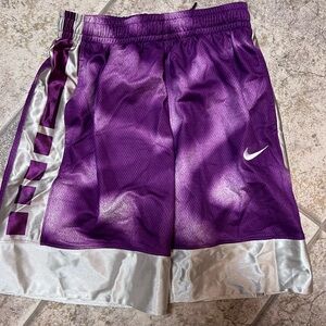 NWT boys medium Nike Purple and Silver Basketball Shorts with Swoosh